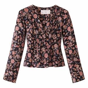 NEW CISSA women's puff floral top in black